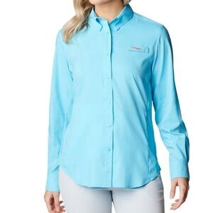 PFG Tamiami II Long-Sleeve Shirt - Women's Medium in Blue